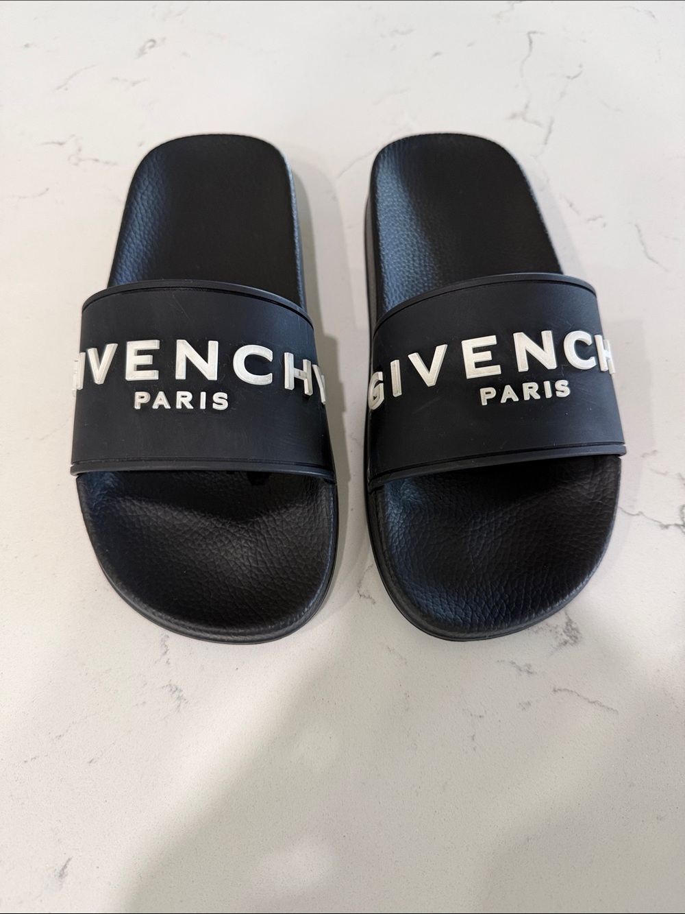 Givenchy Black Slide Sandals with Raised White Logo